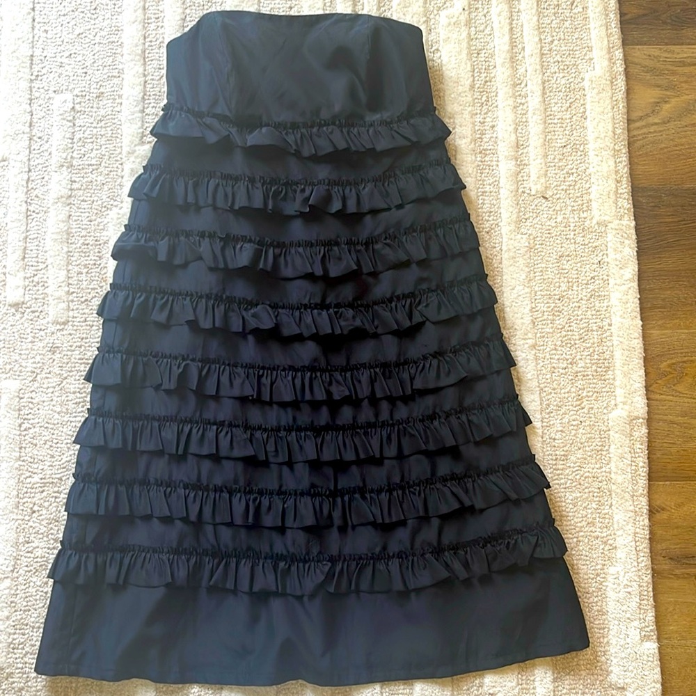 Gap Silk and Cotton Little Black Strapless Ruffle Party Dress Size 2 - Picture 10 of 15